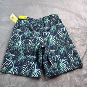 NWT All In Motion Hybrid‎ Shorts Size Youth XL Blue Green 9" Inseam Palm Leaves